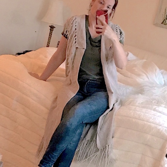 Cashmere Boho Fringe Vest Sweater Duster - Picture 3 of 11